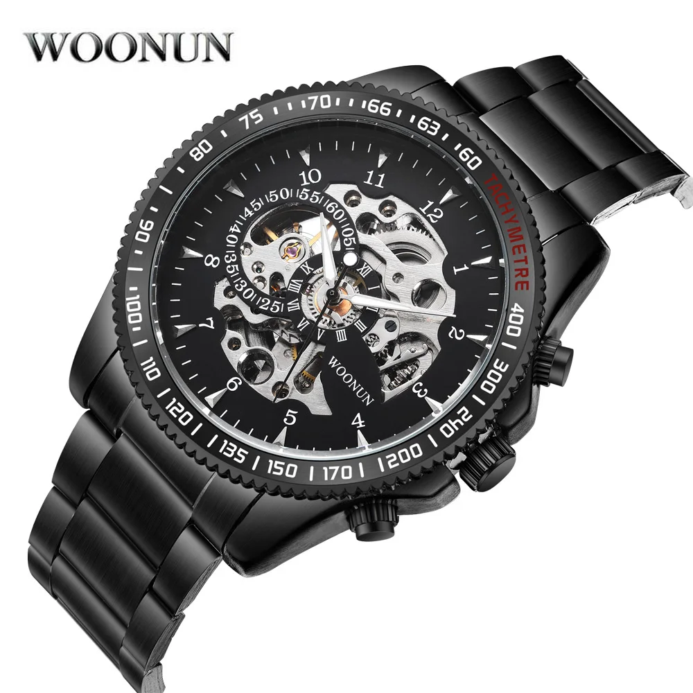 جديد الرجال للماء ساعات آلية Steampunk من وعاء من الستانليس ستيل الأسود التلقائي الذاتي الرياح الهيكل العظمي ساعة معصم Relogio Masculino جديد الرجال للماء ساعات آلية Steampunk من وعاء من الستانليس ستيل الأسود التلقائي الذاتي الرياح الهيكل العظمي ساعة معصم Relogio Masculino