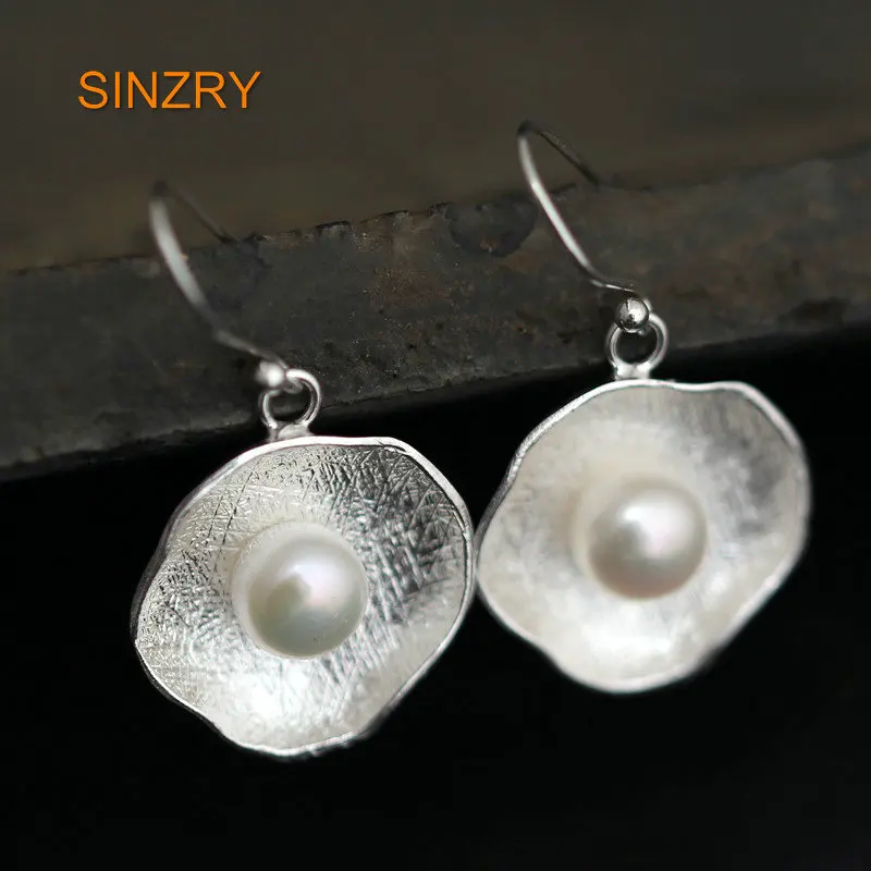 

Sinzry Original Handmade Natural Pearl vintage Earrings 100% 925 sterling Silver wire drawing elegant Earrings For Women