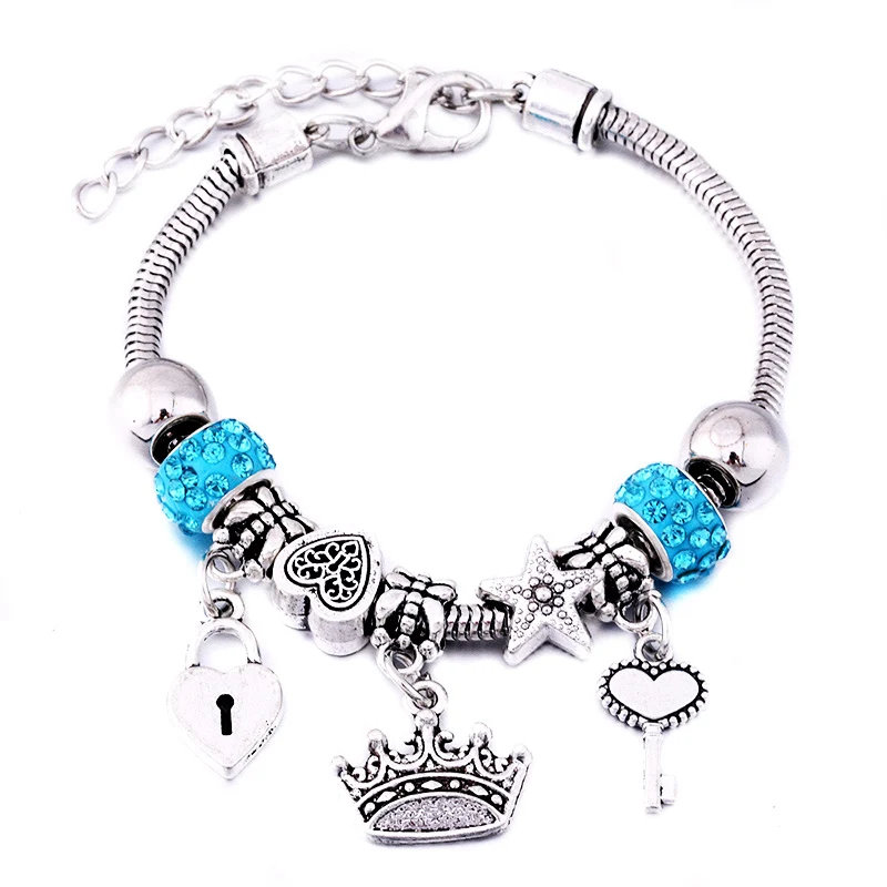 Bangle Bracelet Crown Charm Lobster Buckle Snake Chain Beaded For Women Summer Gift Fashion Accessories