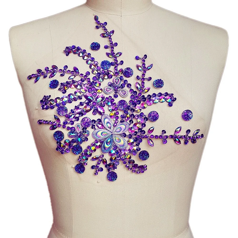 NEw Hand Beade Purple Sequin Crystal Sewing Rhinestones Applique