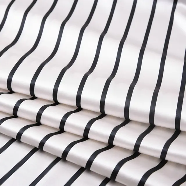 black white stripe Printed Silk Satin Fabric 19momme in Fabric from