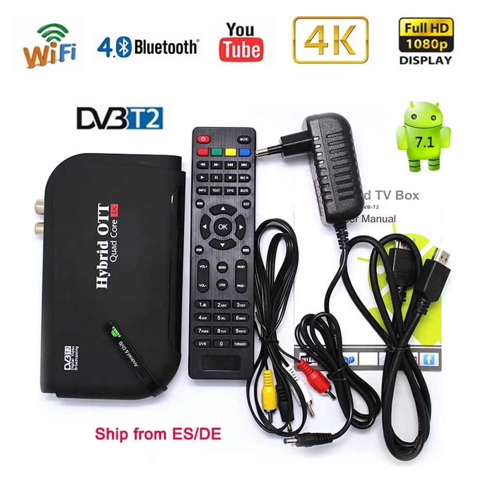 

New Android 7.1 DVB T2 Quad Core OTT BT4.0 H.265/MPEG-4 dvb-t2 tv tuner Support Netflix youtube DLNA Google 4K Smart Set-top Box