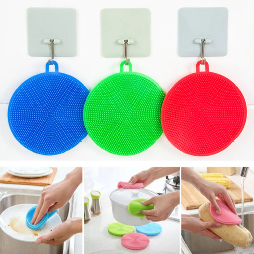New Multipurpose Food Grade Silicone Dish Sponge For Washing Antibacterial Kitchen Scrubber Vegetable Fruit Brush Cleaning | Дом и сад