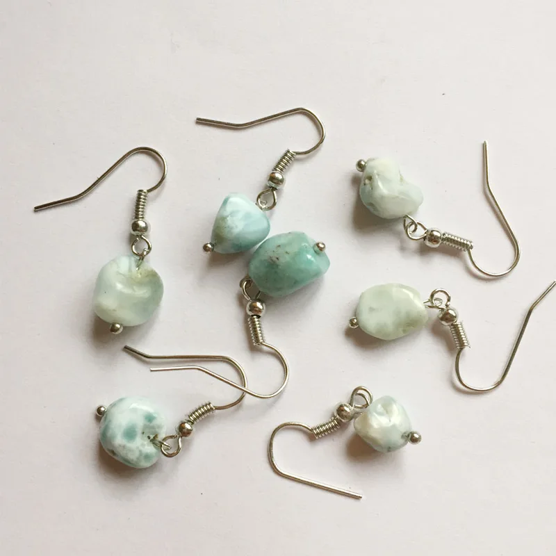 

Genuine Natural Larimar Earrings Oval Irregular Shape Freefrom 7mm-12mm Blue color Fashion Brief Women's Earring Vintage Ethnic