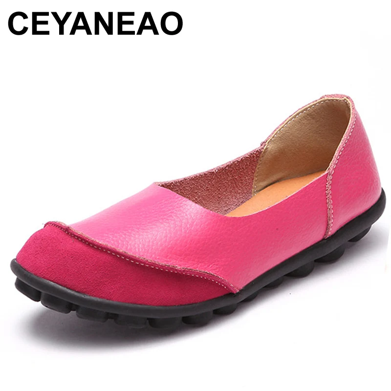 

CEYANEAO 2018 Women plus size Handmade Leather Splicing Flats Moccasins Loafers ballet flats women Comfortable soft Casual Shoes