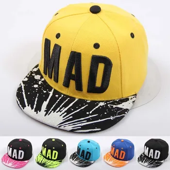 

2016 Trend Snapback Bone Child Embroidery MAD Letter Baseball Caps Kid Boys And Girls Flat Hip Hop Cap