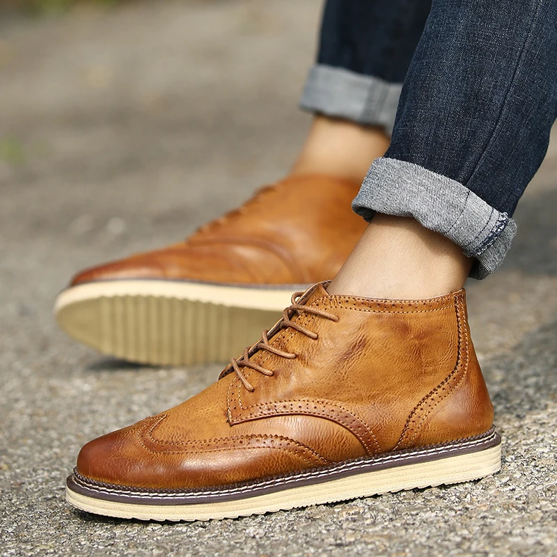 Autumn New Fashion High Top Men's Oxfords British Vintage Carve Lace Up