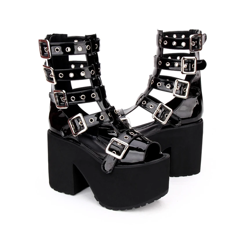 Angelic imprint/женские туфли в стиле «mori girl» в стиле «лолита» для костюмированной вечеринки в стиле панк; женские туфли-лодочки на высоком каблуке и танкетке; женские летние сандалии принцессы; 10 см; 33-47