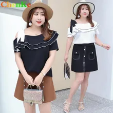 ChenKe Новое поступление женские сексуальные с открытыми плечами повседневные Lotus sleevotops плюс размер 4XL ремень на плече черный белый розовый