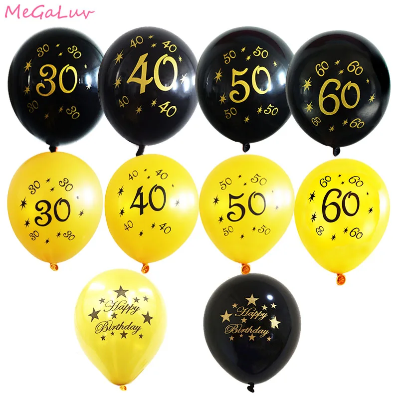 10 шт. золотистый и черный 12 дюймов латексные Количество воздушных шаров 30th 40th 50th 60th Happy День рождения украшения для взрослых Юбилей воздуха Balons