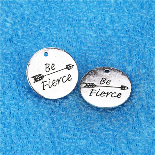 

Hot selling 10 Pices/lot Antique Silver Plating Be Fierce aim high wild free Round Pendants Charm message charms Alloy 24mm