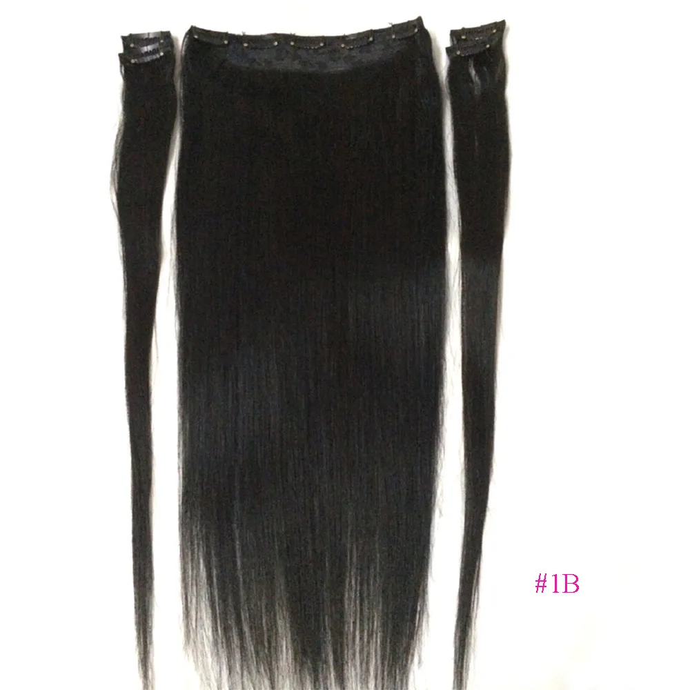 ZZHAIR 100 г-200 г 1"-28" Искусственные волосы одинаковой направленности волос 5 шт. набор 9 зажимов в человеческие волосы для наращивания Натуральные Прямые Волосы - Цвет: # 1B