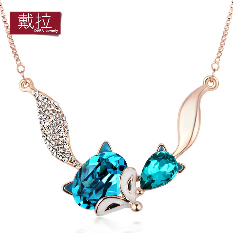 DARA Neue Mode Frauen Luxus Elegante Glänzenden Kristall Fuchs Halskette Gold Farbe Kette Für Kleidung Zubehör In Geschenkbox