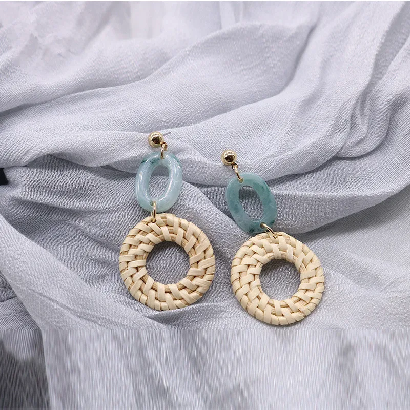 Fashion Earrings Straw Weave Rattan with Acrylic Earrings Big Round Women's Earrings Sector Wedding Trendy Dangle Jewelry ET85 (3)