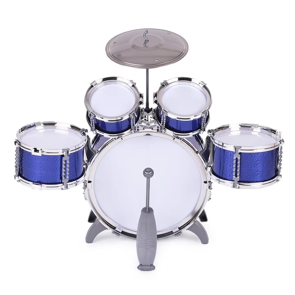 Children Kids Drum Set Musical Instrument Toy 5 Drums with Small Cymbal Stool Drum Sticks for Boys Girls