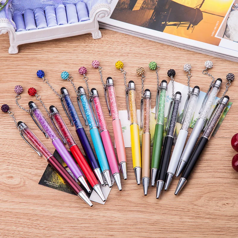 

100 pcs Colorful Stylus Crystal Diamond Rainbow Ballpoint Pen Stationery Office School Ballpen Novelty Gift Can Customize Logo