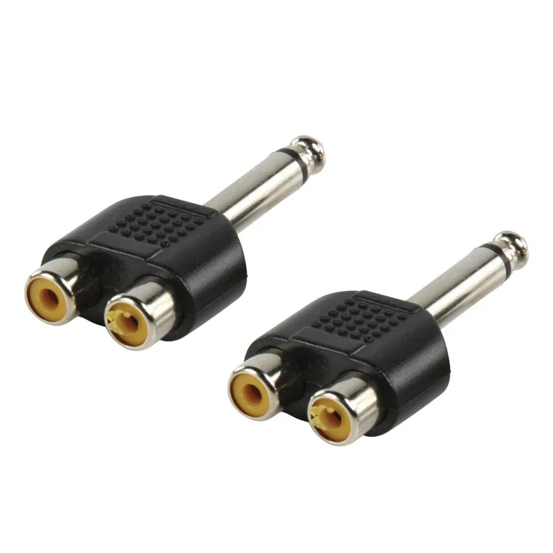 2pcs 6 35mm Male Mono 1 4 Stereo Jack Plug to 2 RCA Phono Female Socket 1