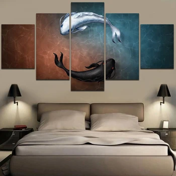 

Hd Prints Wall Artwork 5 Pieces Animal Fish Pictures Modular Painting Poster Canvas Bedside Background Home Decoration Framed
