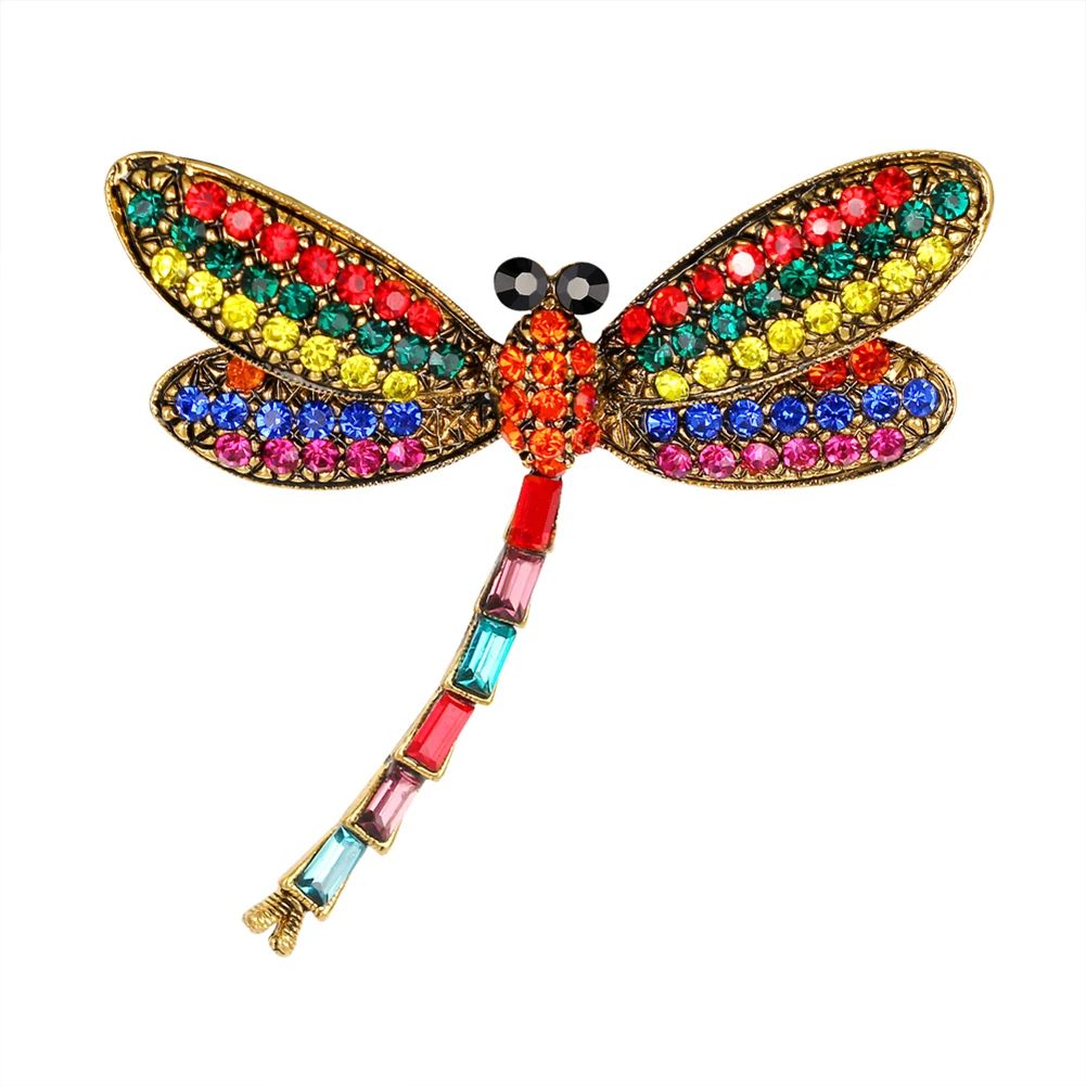 

Women Vintage Multicolor Rhinestone Dragonfly Insect Scarf Accessory Brooch Pin Hijab Scarf Broches Coat Sweater Clips spille