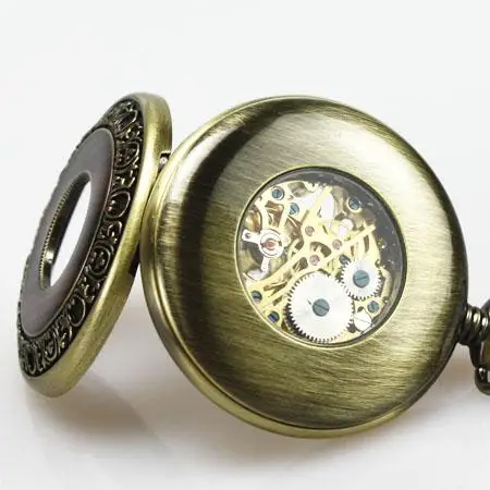 Мужские Медные Механические карманные часы с каркасом, деревянный дизайн