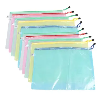 

10 Pcs Netting Surface A3 Document File Holder Zipper Bag Multicolor