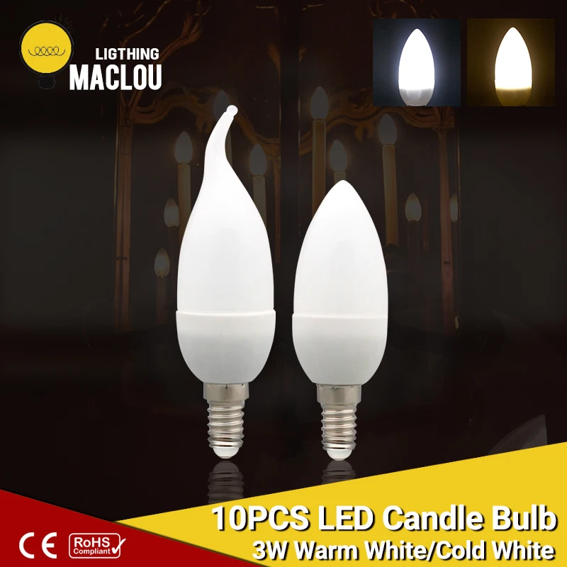 

10pcs E14 LED Candle Light Bulb 220V LED 3W Spotlight Energy Saving Chandlier Crystal Lamp Bombillas Ampoule LED Lights For Home