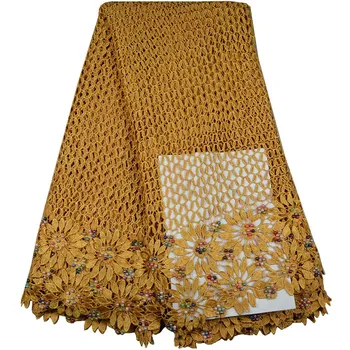 

Free Shipping High Class Guipure Lace Nigerian Lace Fabrics With Pearls Water Soluble African Lace Fabric For Wedding Dress 678