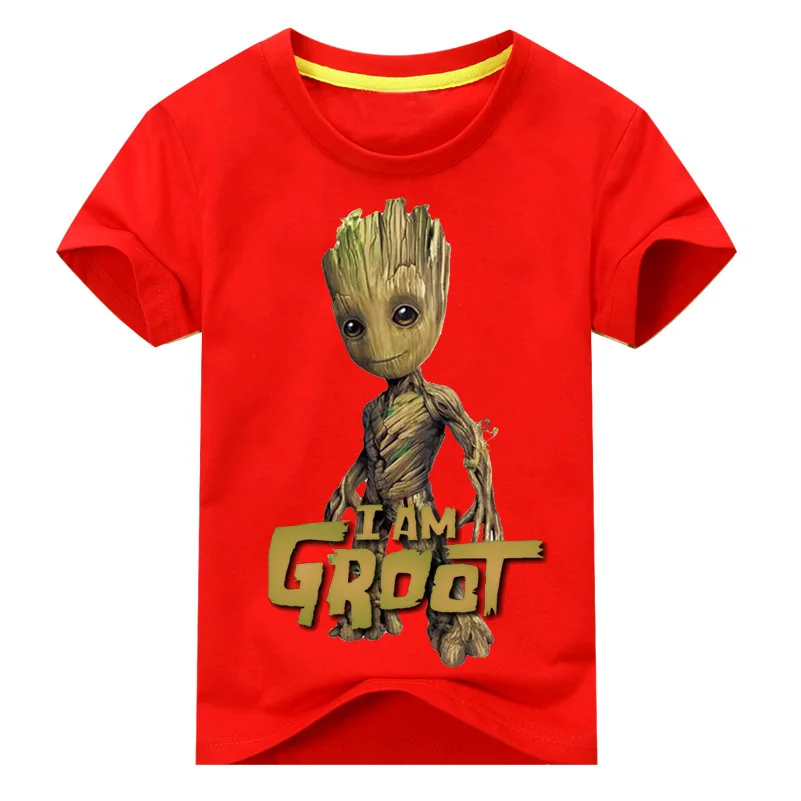 Детская футболка «I Am Groot» для детей, летняя футболка с короткими рукавами, топы, одежда детские Забавные футболки с 3D принтом, костюм топ для мальчиков и девочек, DX038 - Цвет: Red Shirt