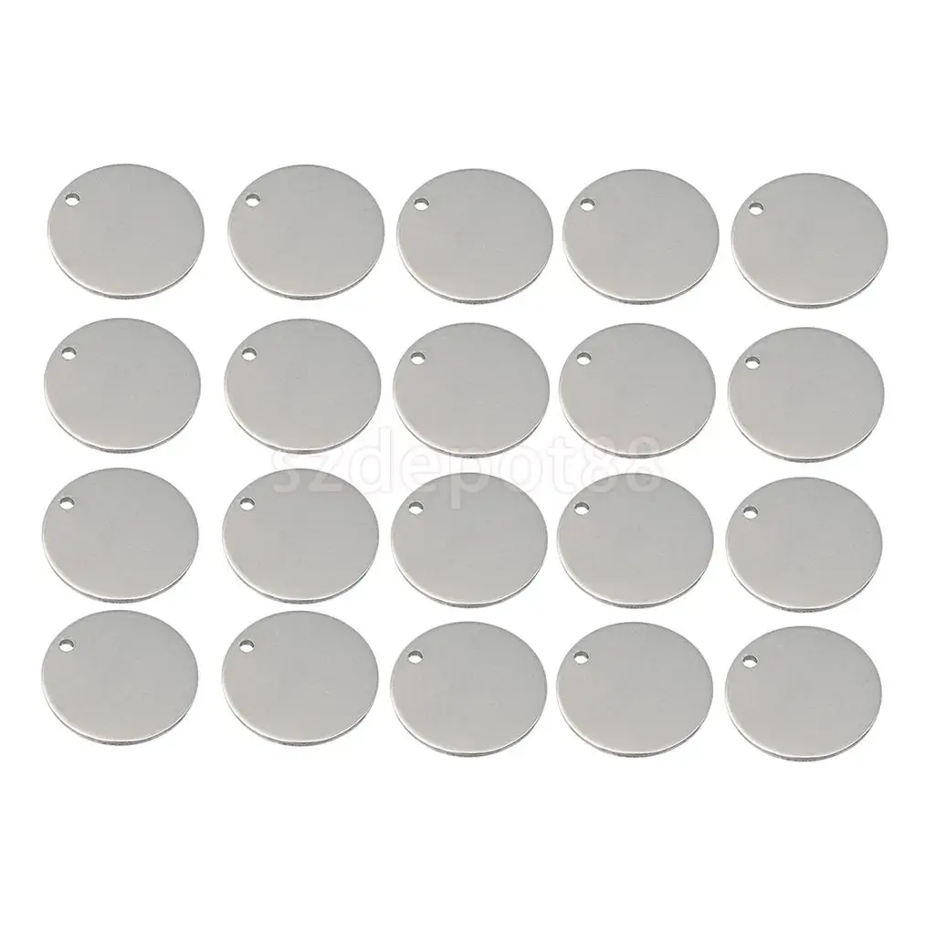20 Pieces Round Stainless Steel Tag Necklace Findings Pet Identification Round Metal Stamping Charms