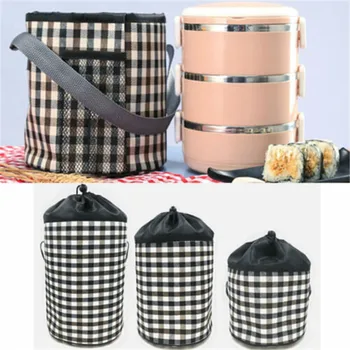 

Portable Waterproof Insulated Food Container Bag Thermos Cooler Picnic Tote Lunch Box Plaid Keep Warm Storage Bags 2019 New