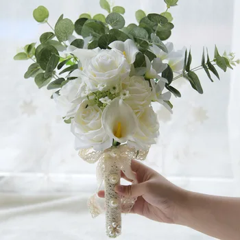 

Calla Rose Simulator Silk Flowers Bridal Bouquets Bridesmaid Handholding For Wedding Events Home Decoration Top Sale Hand Holds