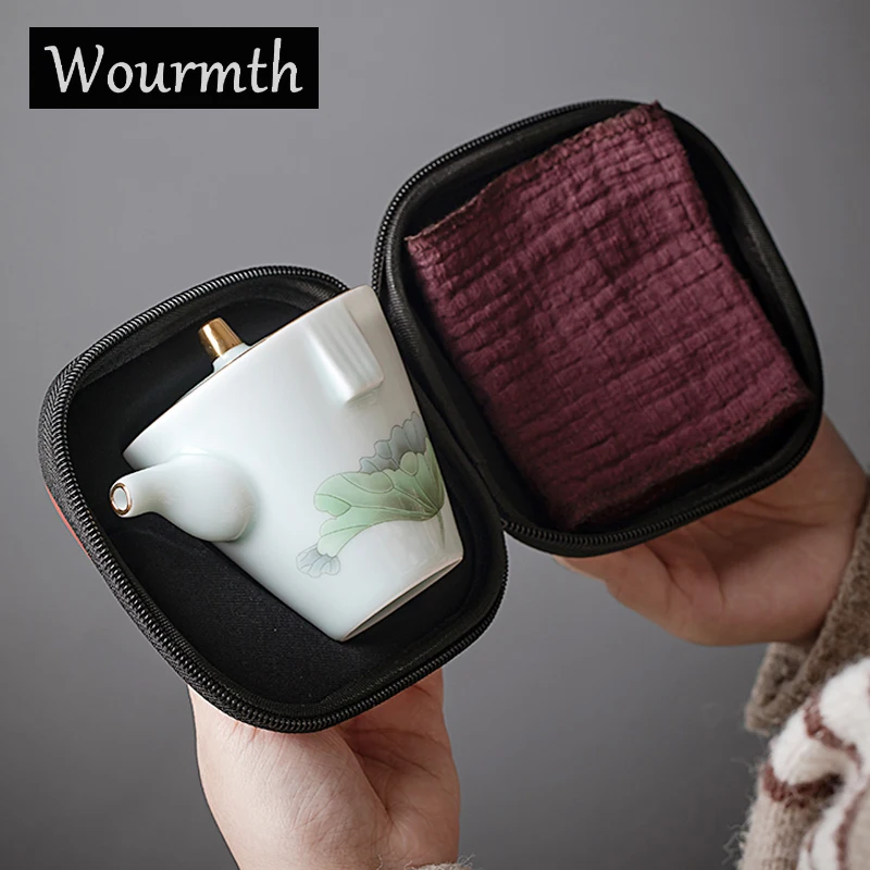 

Wourmth China Kung Fu tea 1 Teapot 3 Ceramic Cup Travel Teaware Set Portable Bag Teapot Teacup Porcelain Outdoors Good Gifts