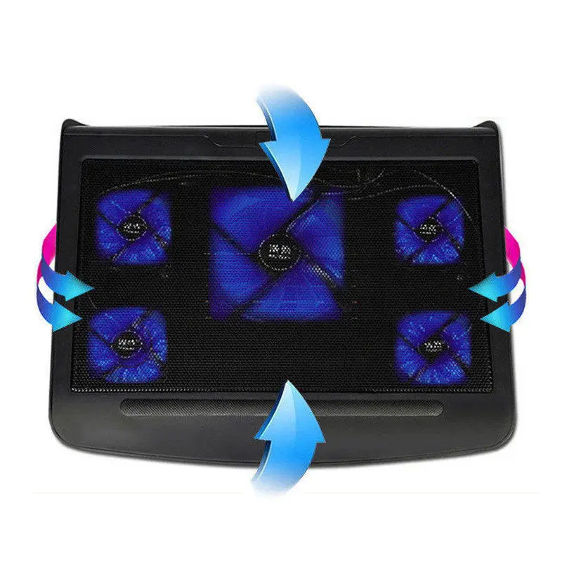 5 fans in T5 laptop cooler pad for 14 17 inch laptop cooling rack