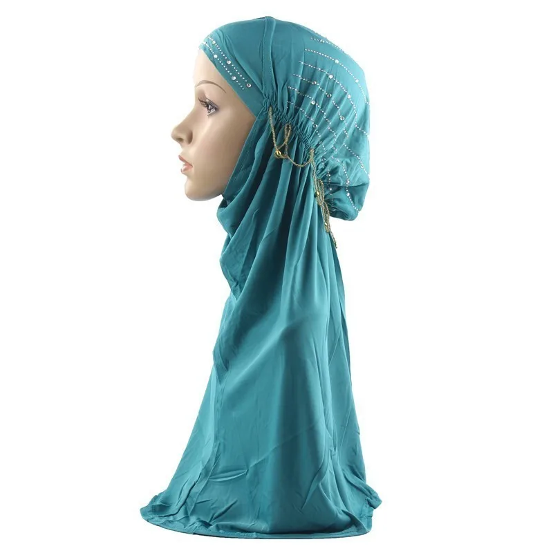 Мусульманский женский хиджаб исламский шарф одна деталь Amira шапка полное покрытие головной убор с бисером кулон для женщин/девушек - Цвет: Green
