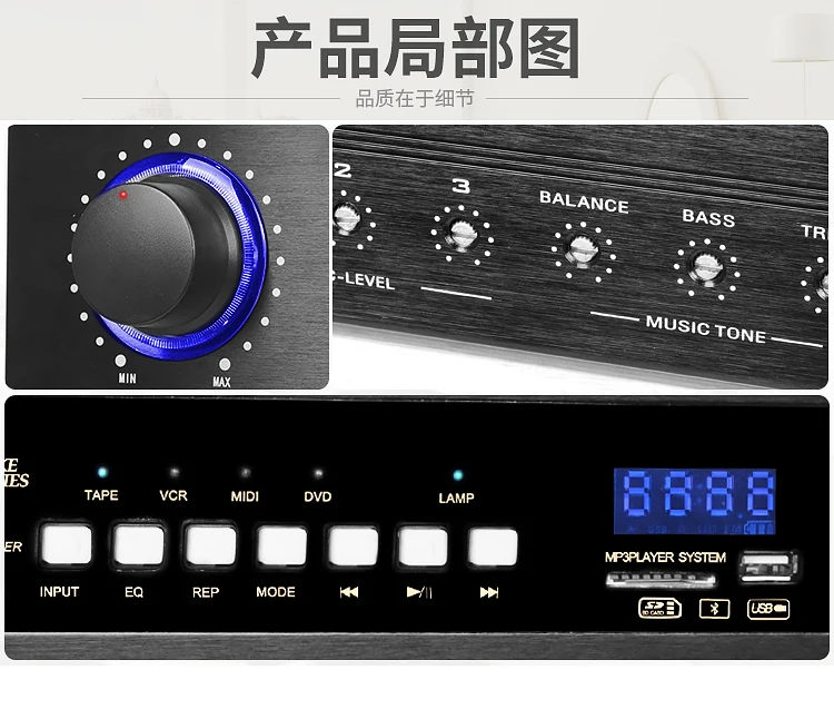 GS-80 2,0 200 Вт+ 200 Вт домашний кинотеатр аудио Bluetooth усилитель высокой мощности караоке профессиональный караоке KTV сабвуфер AV усилитель