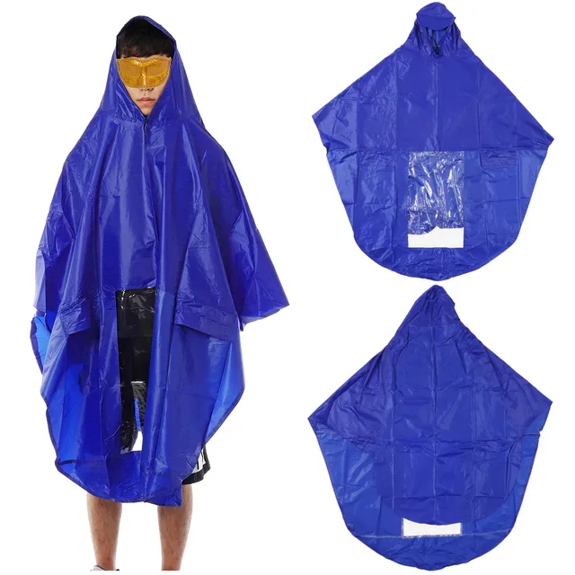 Blue Lengthen 140*110cm Waterproof PVC Motorcycle Raincoat Mobility Scooter Large Bike Rain Coat Cape Poncho Hooded Men Women