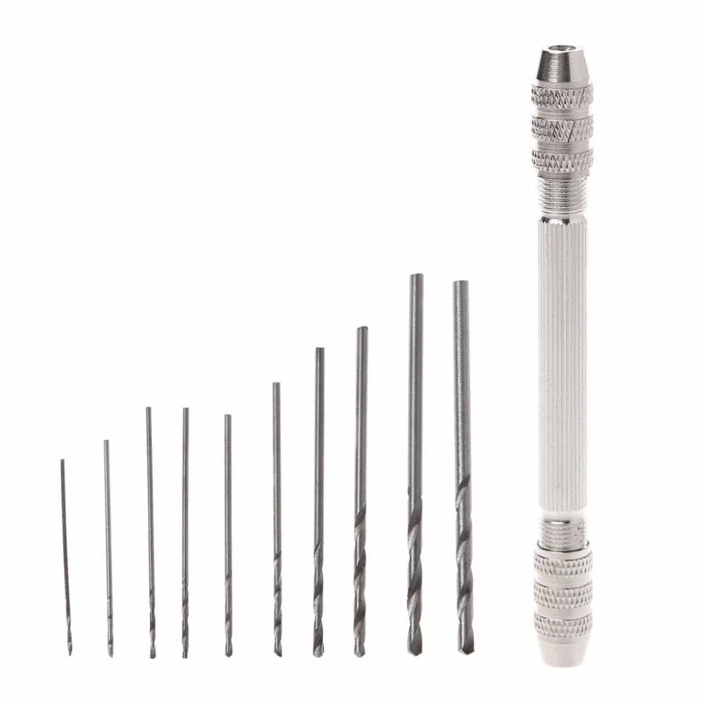 Micro High Speed Steel Handle Drill Bit Chuck + 10pcs Twist Drills