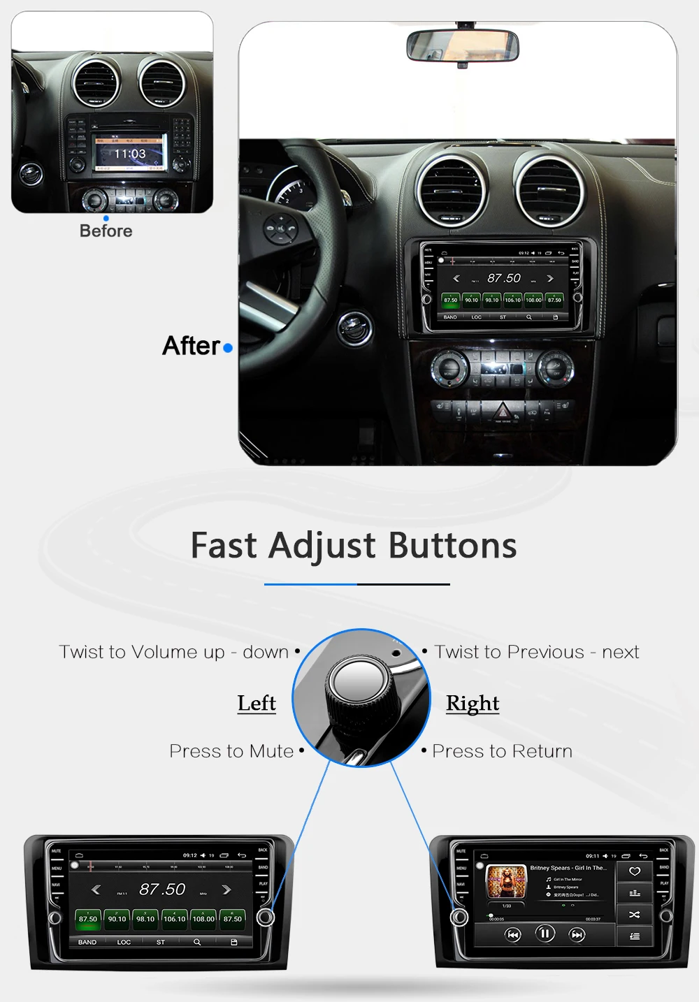 Cheap Funrover IPS 2 Din Car Multimedia gps player Android 8.0 DVD Radio Player For Mercedes/Benz/ML/GL CLASS W164 ML350 ML500 GL320 5