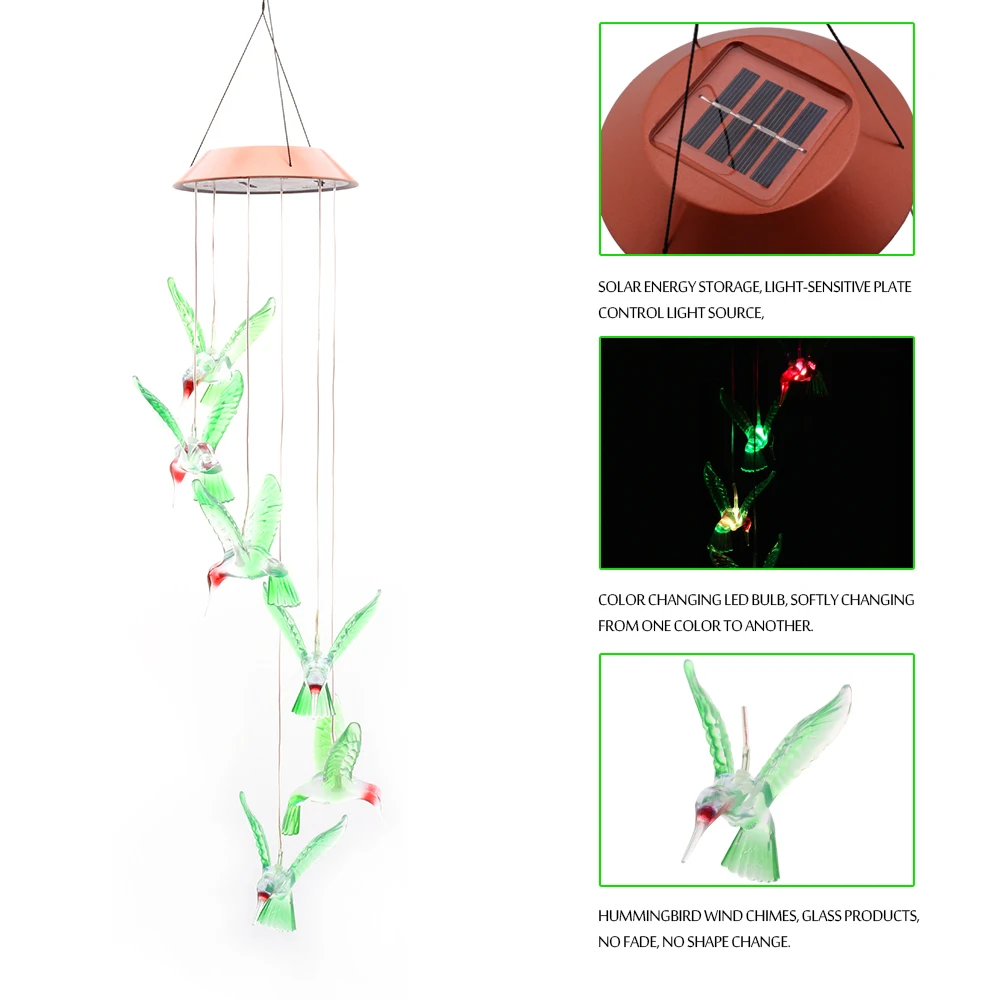 Меняющийся цвет светодиодный солнечный колокольчик лампы светодиодное освещение водонепроницаемый Колибри солнечной энергии лампа для дома/вечерние/садовые украшения