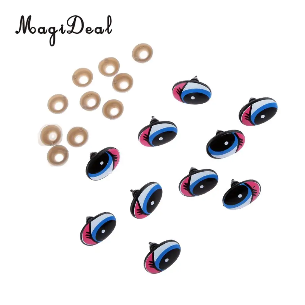 MagiDeal 5 Pairs Plastic Safety Eyes Cartoon Moving Eyes for Bear Doll Puppet Crafts Plush Animals Cats Frogs Dragons Fairies