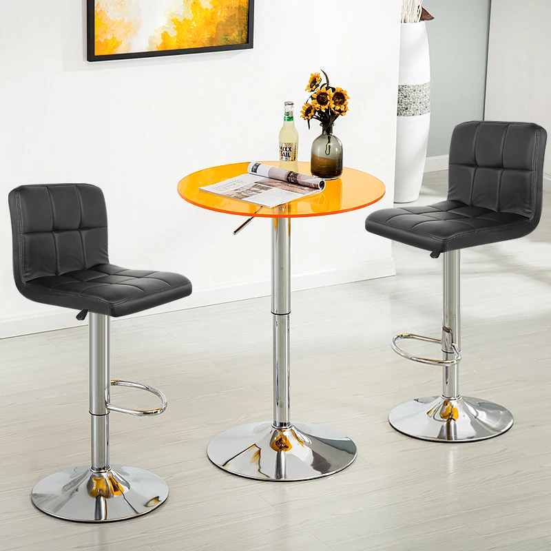 

JEOBEST 2PCS/set European PU Leather Rotating Adjustable Height Bar Stool Chair Stainless Pneumatic Steel Stent Chair HWC