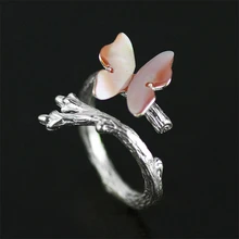 Lotus Diversión Ethinc Genuino 925 Anillos de Plata Joyería de Las Mujeres Hechas A Mano Diseño Original de La Mariposa en la Rama Natural Shell