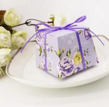 

50 Pcs/lot Flowers Paper Candy Cookie Box Chocolate Bag For Guest Wedding Party Baby Shower Favor Gift With Ribbon free shipping