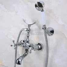 Wall Mount Chrome Clawfoot Bath Tub Filler Faucet Set Handheld Shower lna229