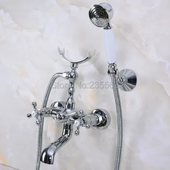 

Wall Mount Chrome Clawfoot Bath Tub Filler Faucet Set Handheld Shower lna229