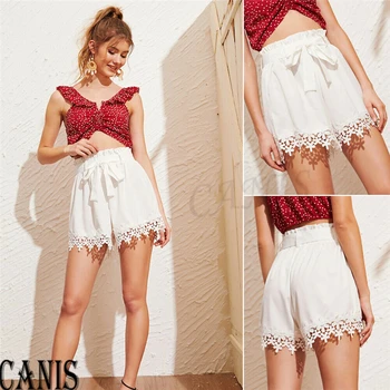 

2019 New Fashion Women White Lace Patchwork Floral Bandage Shorts Casual Beach Mini Short Summer Clothes