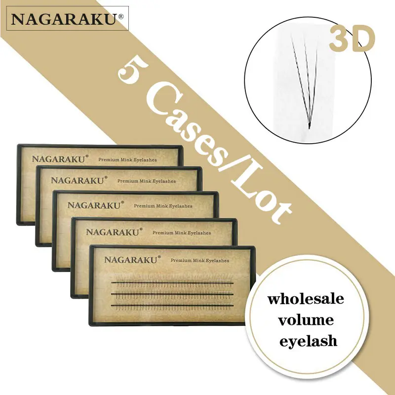 

NAGARAKU Volume Eyelashes 5 Cases lot 2D-6D Maquiagem Volume Lashes W Shape Handmade Black Faux Cils Premade Fans Mink Lashes