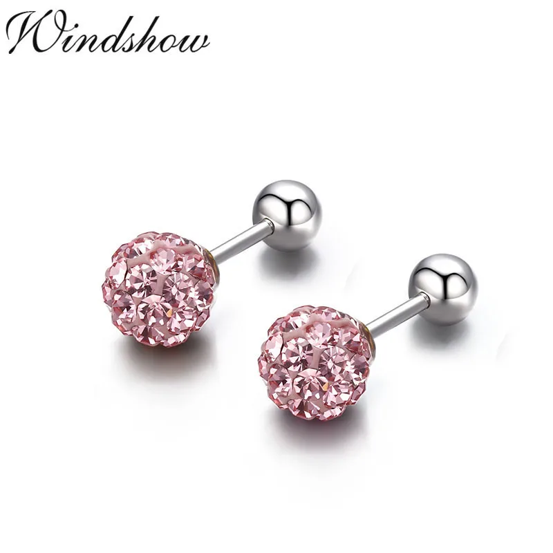 Милые маленькие кристаллы Круглый шар 925 пробы серебряные гвоздики серьги-гвоздики для женщин девочки детские ювелирные изделия Orecchini Aros Aretes - Окраска металла: Pink