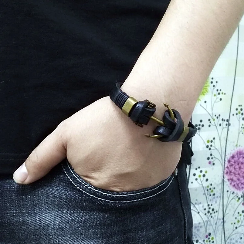 

2019 New Fashion Pop bronze Bracelets For Men Punk Leather Anchor Bracelet Popular Knighthood Friendship Charm Bracelets Gift
