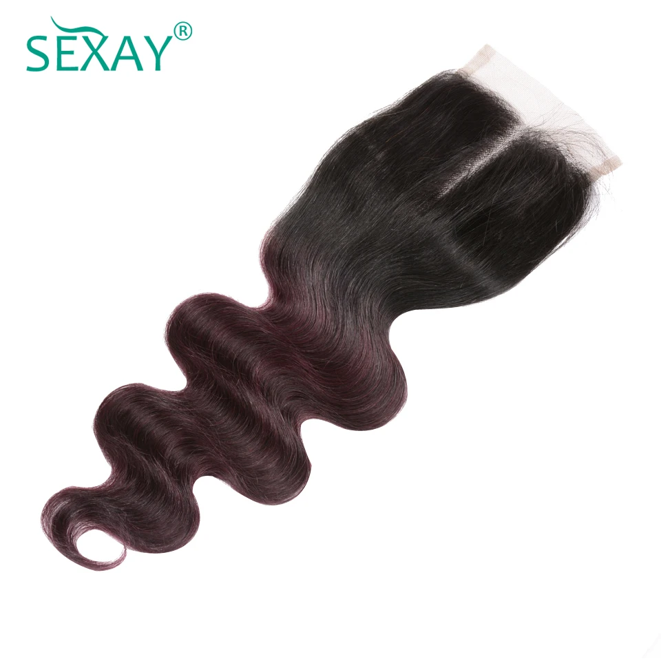 Sexay 4*4 Кружева Закрытие тела плетение человеческих волос наращивание Омбре бразильские волосы 1B/зеленые человеческие волосы Закрытие с